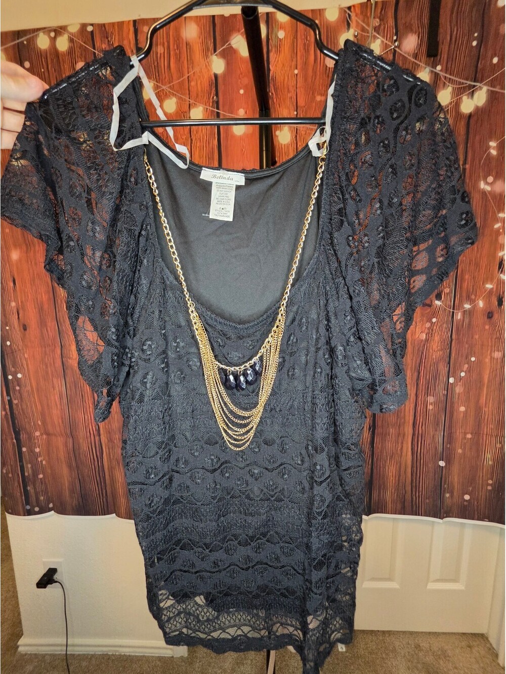 Belinda Black Lace Overlay Dress with Chain Necklace 1XL